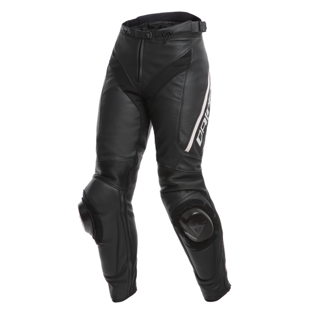 delta-3-pantaloni-moto-in-pelle-donna-black-black-white image number 0