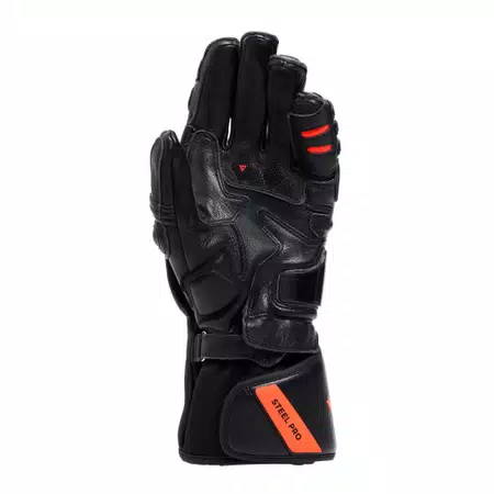 STEEL-PRO - MEN'S MOTORCYCLE LEATHER GLOVES - BLACK/FLUO-RED - 3