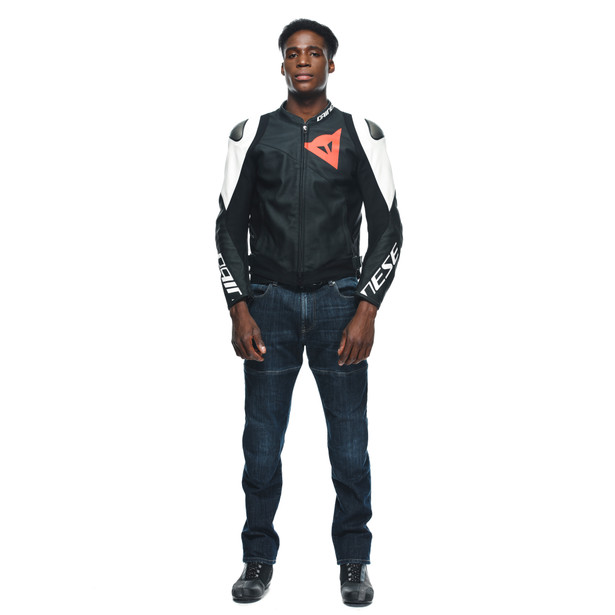 sportiva-giacca-moto-in-pelle-uomo-black-matt-black-matt-white image number 2