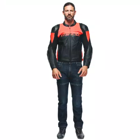 RACING 4 - HEREN MOTORFIETS GEPERFOREERDE LEREN JAS - BLACK/FLUO-RED - 3