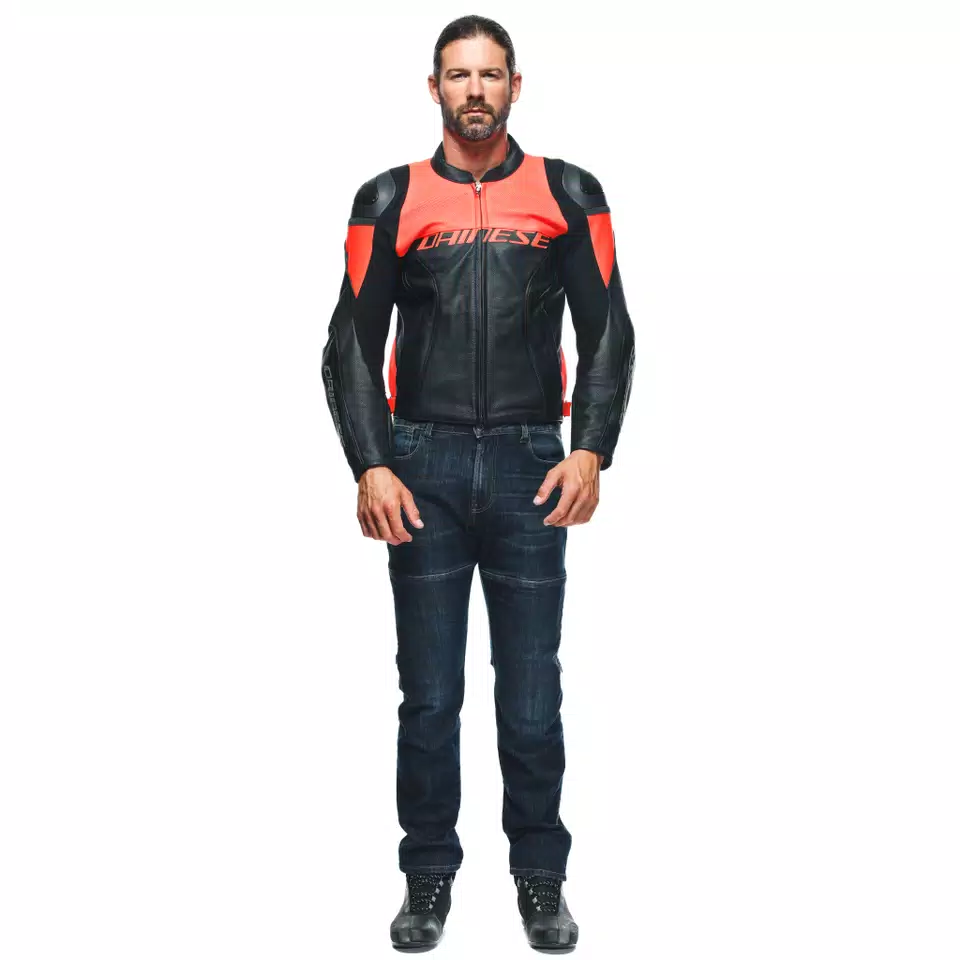 RACING 4 LEATHER JACKET PERF. - BLACK/FLUO-RED - 3