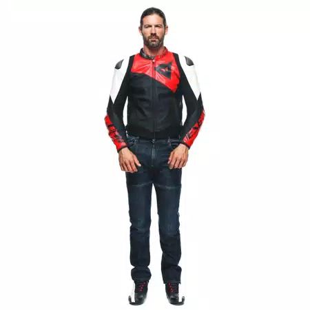 SPORTIVA - MEN'S MOTORCYCLE LEATHER JACKET - BLACK-MATT/LAVA-RED/WHITE - 3