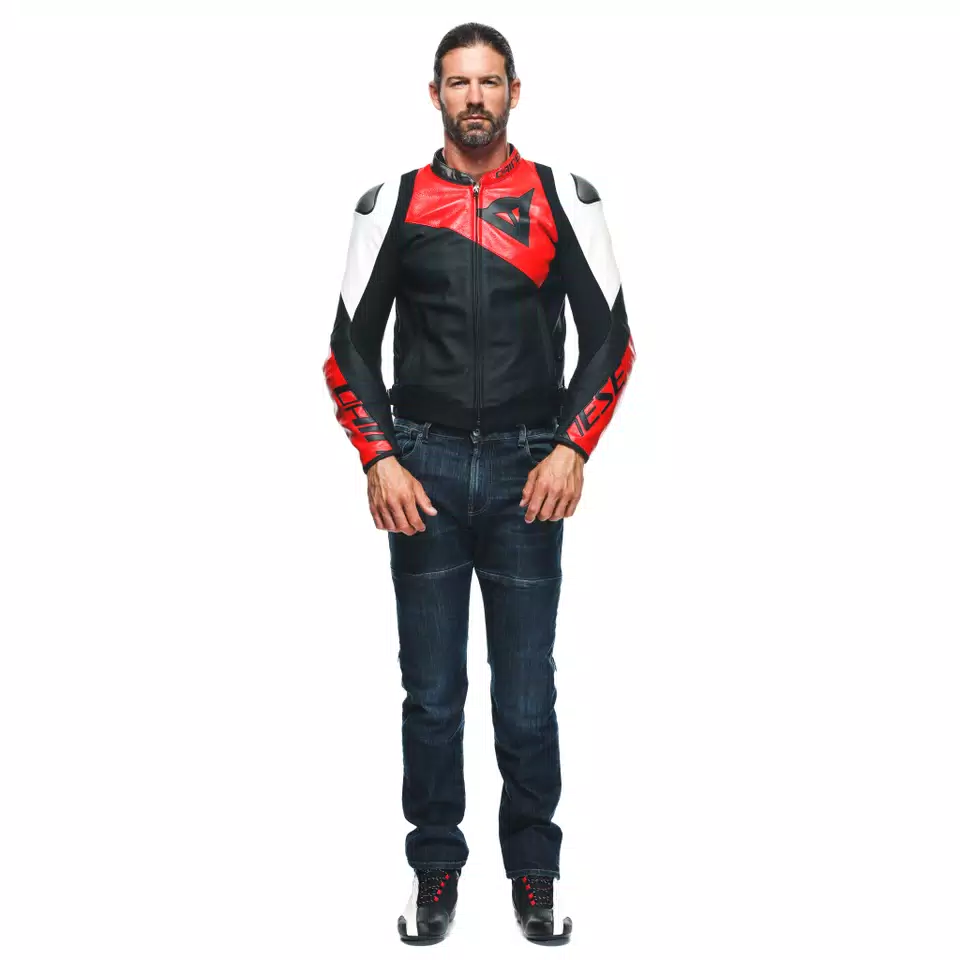 SPORTIVA - GIACCA MOTO IN PELLE UOMO - BLACK-MATT/LAVA-RED/WHITE - 3