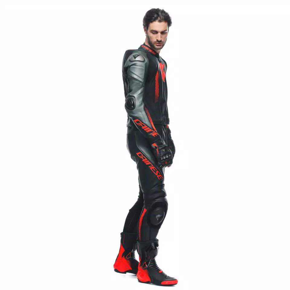 LAGUNA SECA 5 - TUTA MOTO DIVISIBILE IN PELLE UOMO - BLACK/ANTHRACITE/FLUO-RED - 8