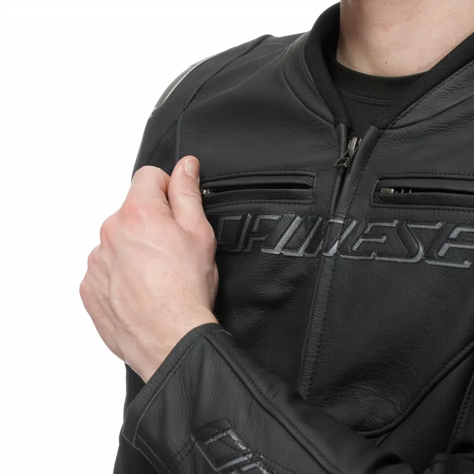 RACING 5 - HEREN MOTORFIETS LEDEREN JAS KORTE/LANGE PASVORM (S/T) - BLACK/BLACK/BLACK - 7