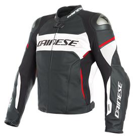 RACING 3 D-AIR® LEATHER JACKET BLACK/WHITE/LAVA-RED- D-air