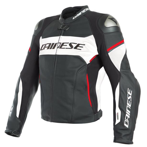 RACING 3 D-AIR® LEATHER JACKET BLACK/WHITE/LAVA-RED- D-air