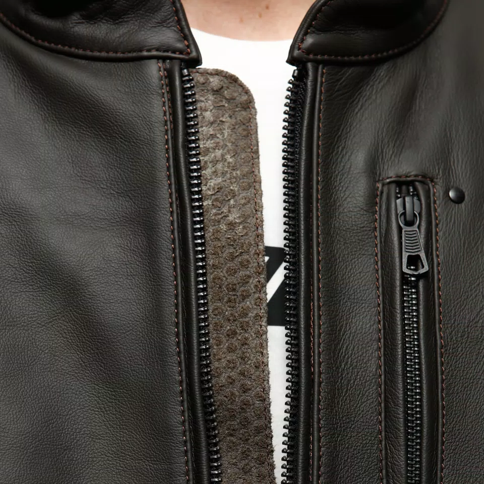 FULCRO - MEN'S MOTORCYCLE LEATHER JACKET - DARK-BROWN - 14