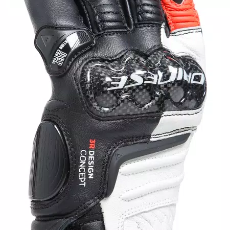 CARBON 4 - WOMEN'S MOTORCYCLE LONG LEATHER GLOVES - BLACK/WHITE/FLUO-RED - 6