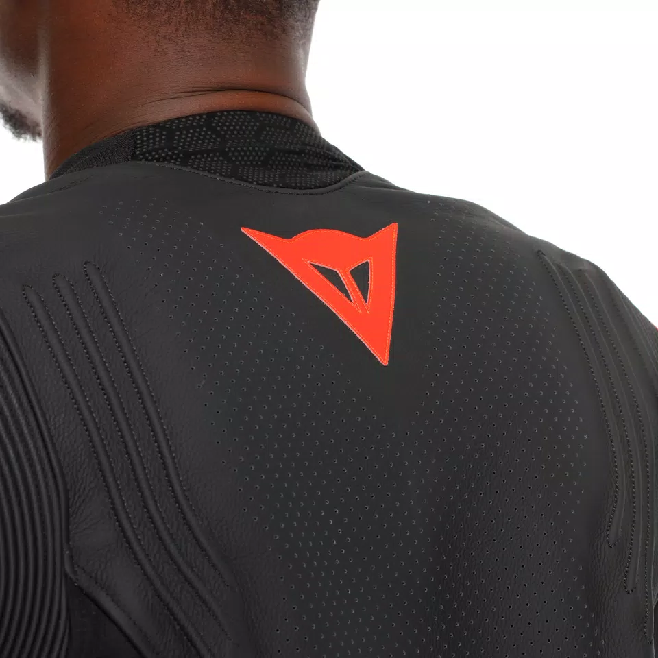 RACING 5 - MEN PERFORATED LEATHER MOTORCYCLE JACKET - BLACK/BLACK/RED-FLUO - 7