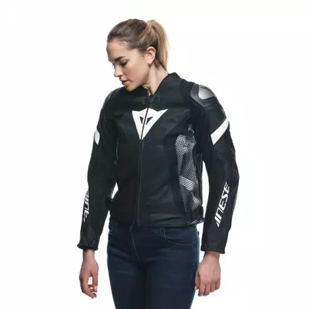 AVRO 5 - WOMEN'S MOTORCYCLE LEATHER JACKET - BLACK/BLACK/WHITE - 6