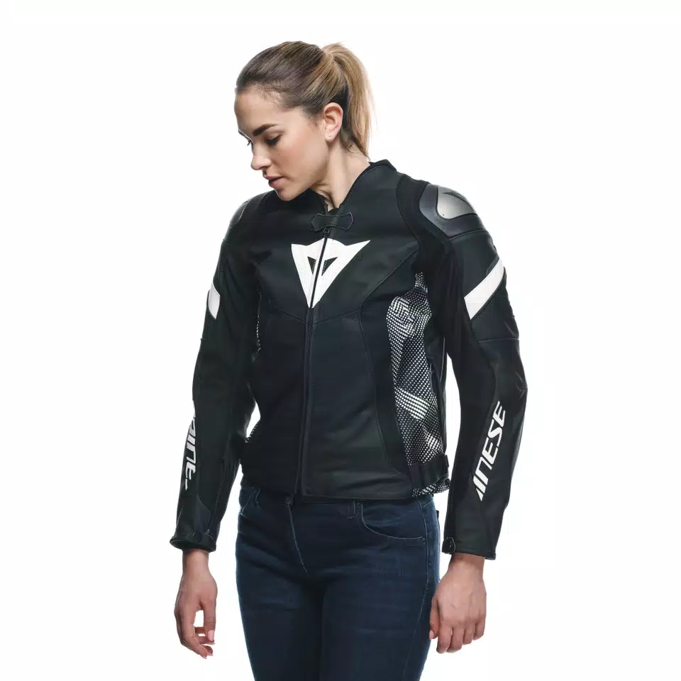 AVRO 5 - WOMEN'S MOTORCYCLE LEATHER JACKET - BLACK/BLACK/WHITE - 6