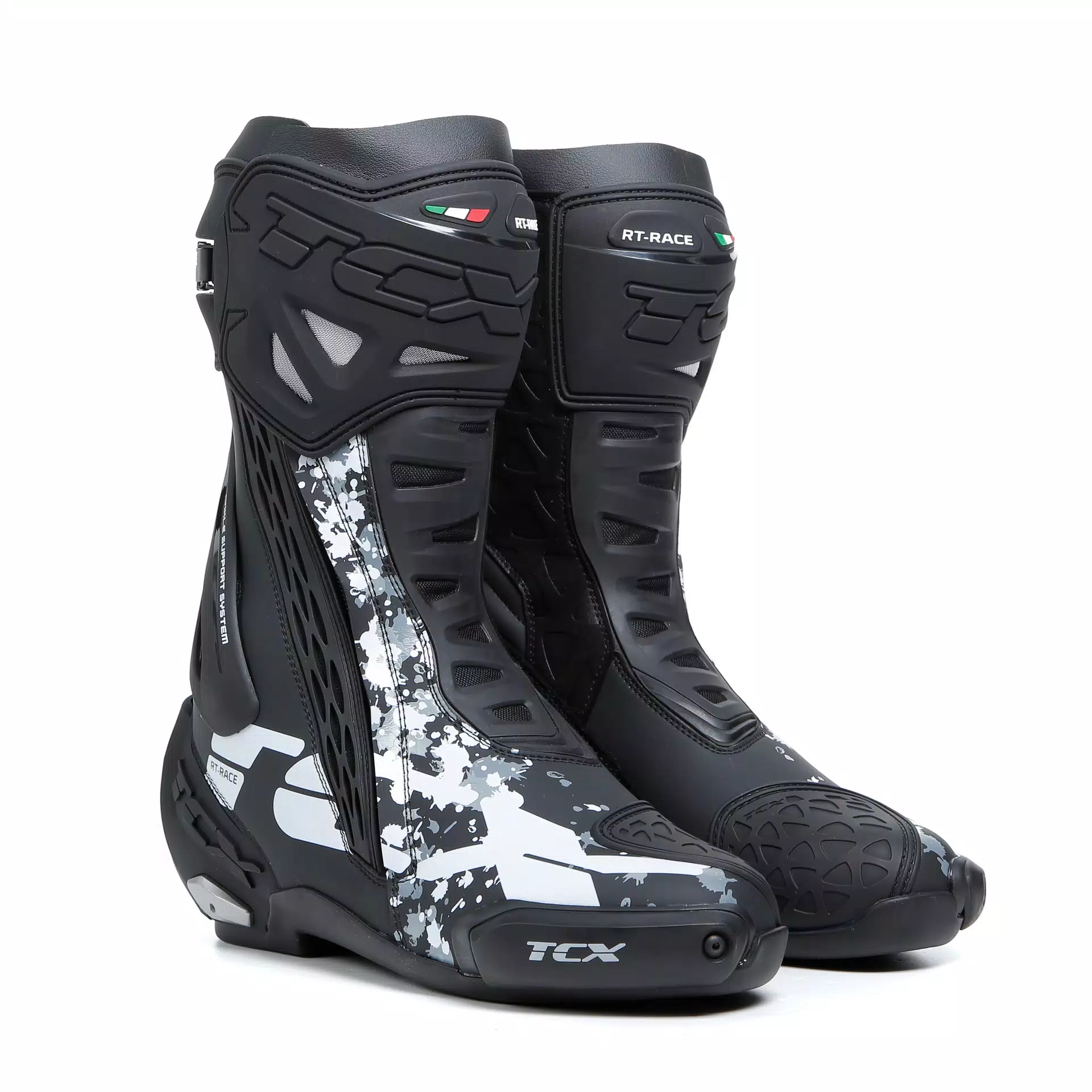 RT-RACE MEN'S MOTORCYCLE BOOTS BLACK/WHITE/GREY