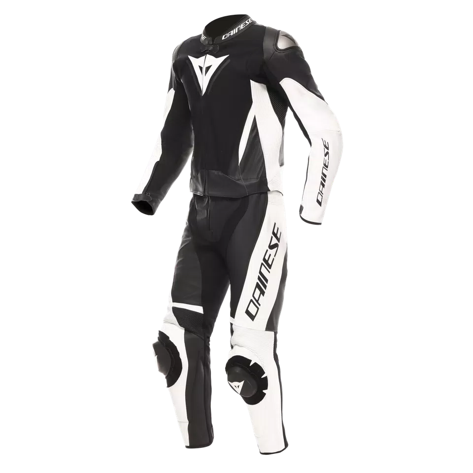 DEMON SPRINT - TWO-PIECE MOTORCYCLE SUIT IN LEATHER MEN - BLACK/WHITE/WHITE - 1