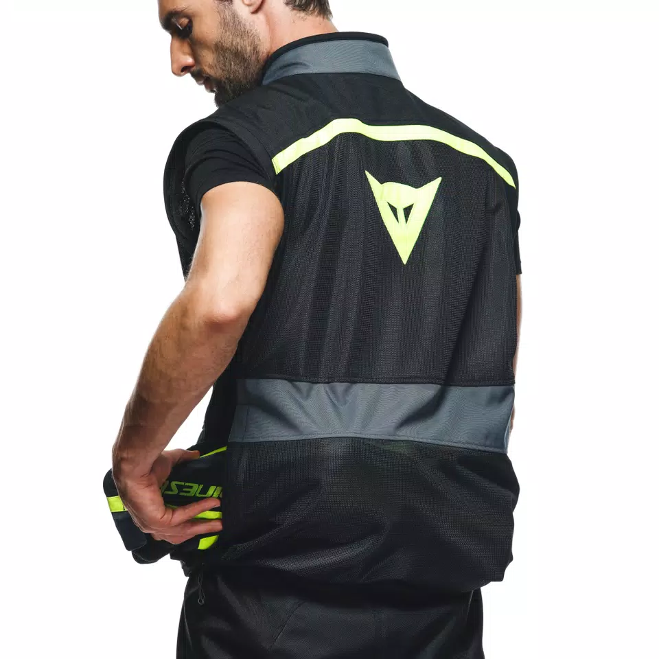 OUTLAW TEX - MEN'S SUMMER MOTORCYCLE JACKET IN FABRIC - BLACK/BLACK/EBONY/FLUO-YELLOW - 14