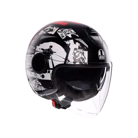 ETERES HISTORY MATT BLACK/WHITE/RED - MOTORBIKE OPEN FACE HELMET E2206 -  - 1