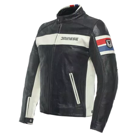 HF D1 - MEN'S MOTORCYCLE PERFORATED LEATHER JACKET - BLACK/RED/BLUE - 1