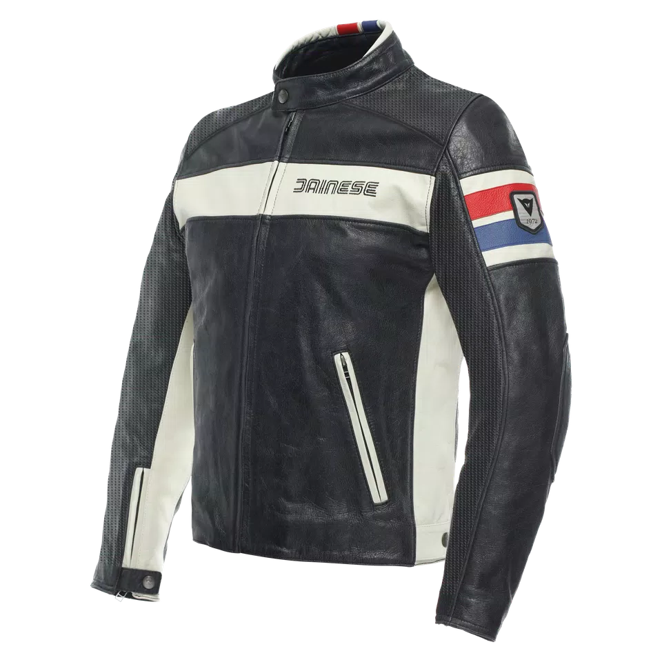 HF D1 PERF. LEATHER JACKET - BLACK/RED/BLUE - 1