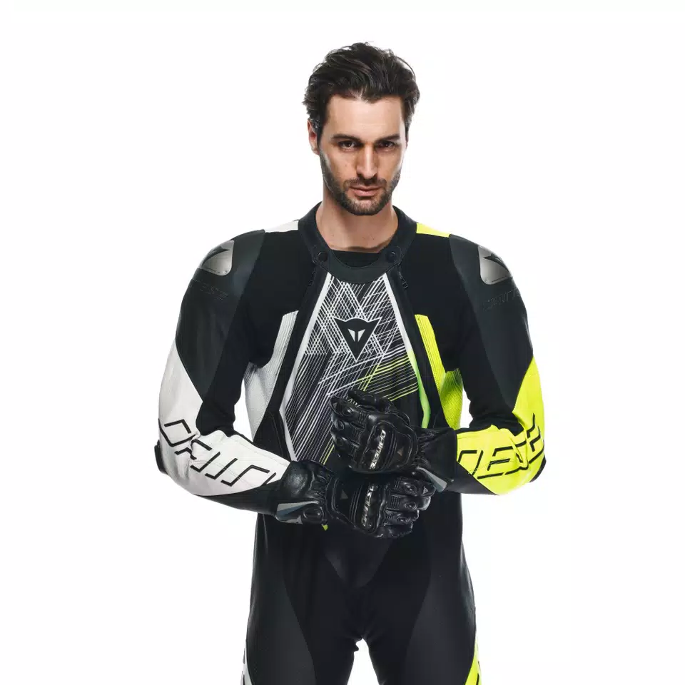 AUDAX D-ZIP - MEN'S 1-PIECE MOTORCYCLE PERFORATED LEATHER SUIT - BLACK/YELLOW-FLUO/WHITE - 7