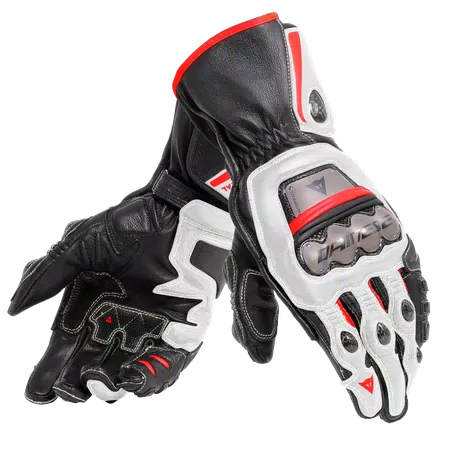 FULL METAL 6 - MEN'S MOTORCYCLE LEATHER GLOVES - BLACK/WHITE/LAVA-RED - 1