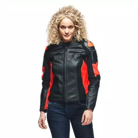 RACING 4 - WOMEN'S MOTORCYCLE LEATHER JACKET - BLACK/FLUO-RED - 5