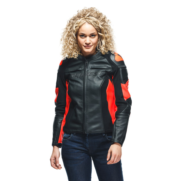 racing-4-giacca-moto-in-pelle-donna-black-fluo-red image number 4