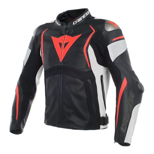 MUGELLO LEATHER JACKET BLACK/WHITE/FLUO-RED- Leather