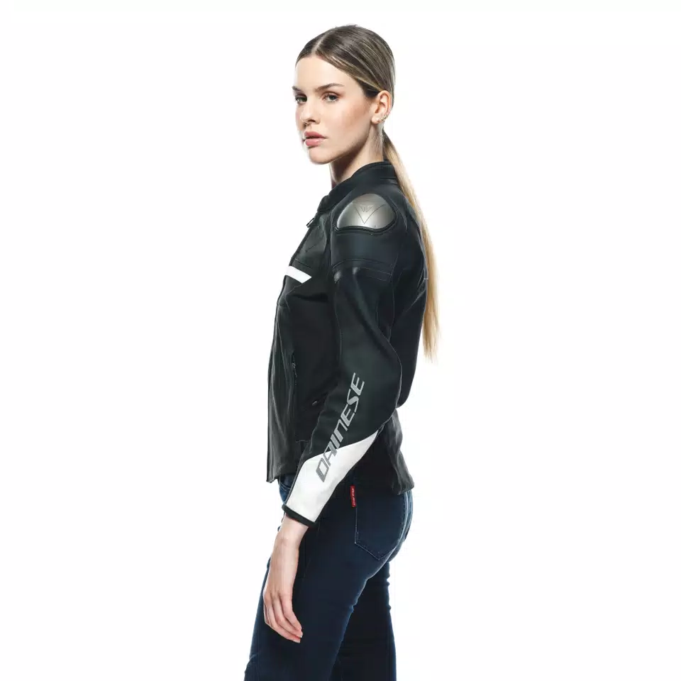 RAPIDA - WOMEN'S MOTORCYCLE LEATHER JACKET - BLACK-MATT/BLACK-MATT/WHITE - 5
