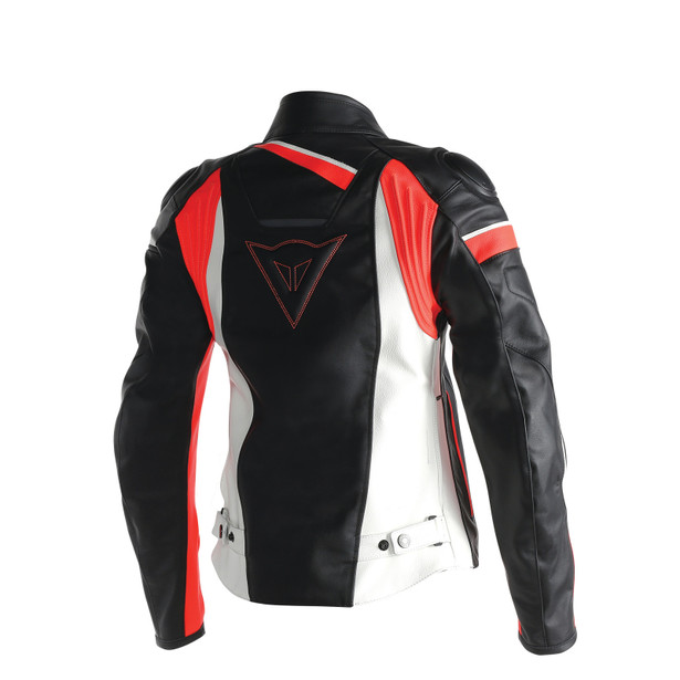 veloster-lady-leather-jacket-black-white-fluo-red image number 1