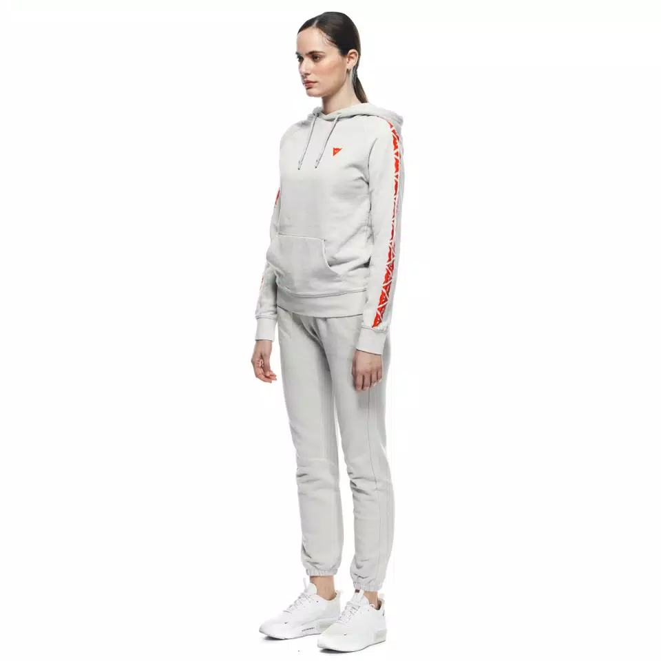DAINESE HOODIE STRIPES LADY - LIGHT-GRAY/FLUO-RED - 4