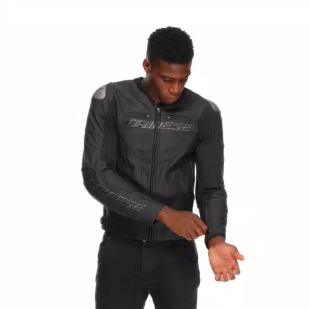 RACING 5 - MEN LEATHER MOTORCYCLE JACKET - BLACK/BLACK/BLACK - 4