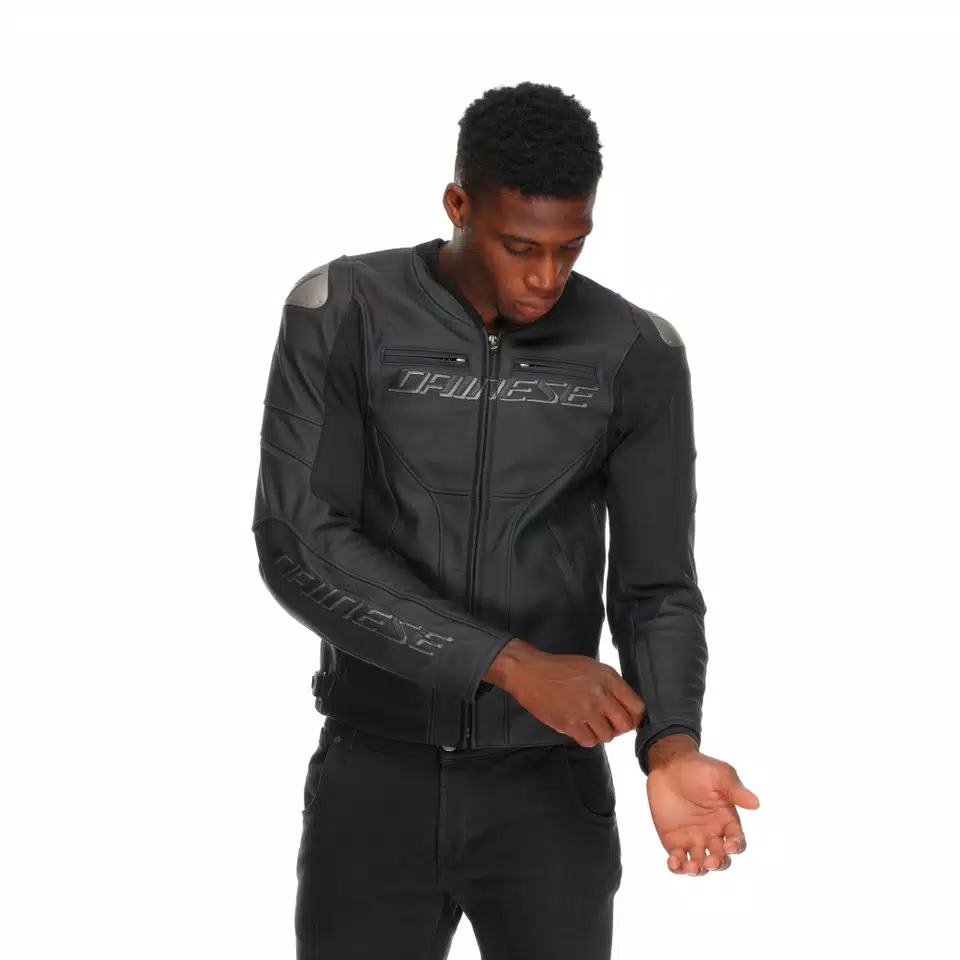 RACING 5 - MEN LEATHER MOTORCYCLE JACKET - BLACK/BLACK/BLACK - 4