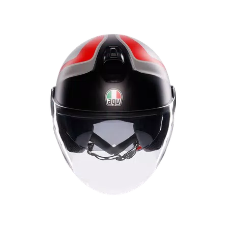 ETERES SCAGLIERI MATT GREY/RED - MOTORBIKE OPEN FACE HELMET E2206 -  - 2