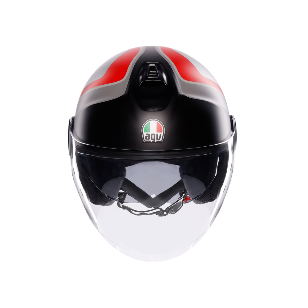 eteres-scaglieri-matt-grey-red-motorbike-open-face-helmet-e2206 image number 1