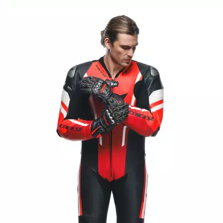 MISANO 3 D-AIR® - MEN'S 1-PIECE MOTORCYCLE PERFORATED LEATHER SUIT WITH AIRBAG - BLACK/RED/FLUO-RED - 3