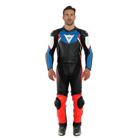 AVRO D2 2 PCS SUIT BLACK/LIGHT-BLUE/FLUO-RED- Outlet Leather suits