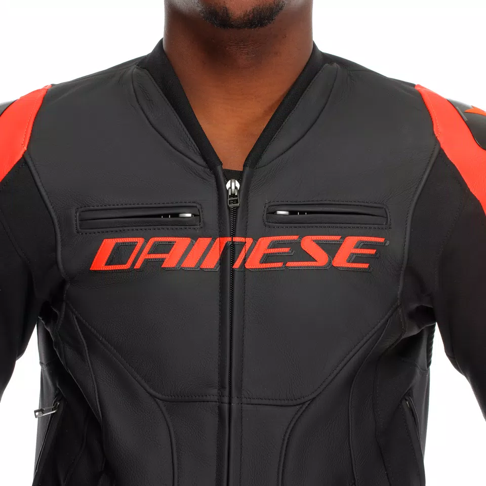 RACING 5 - MEN LEATHER MOTORCYCLE JACKET - BLACK/BLACK/RED-FLUO - 11