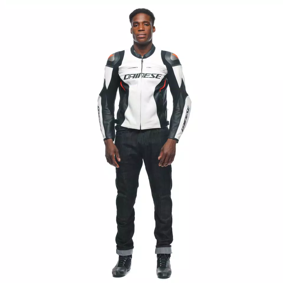 RACING 4 - MEN LEATHER MOTORCYCLE JACKET - WHITE/BLACK - 6