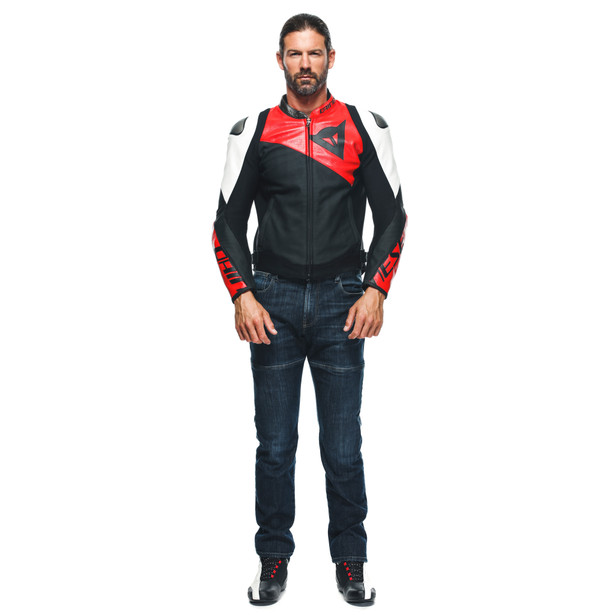 sportiva-giacca-moto-in-pelle-perforata-uomo-black-matt-lava-red-white image number 2
