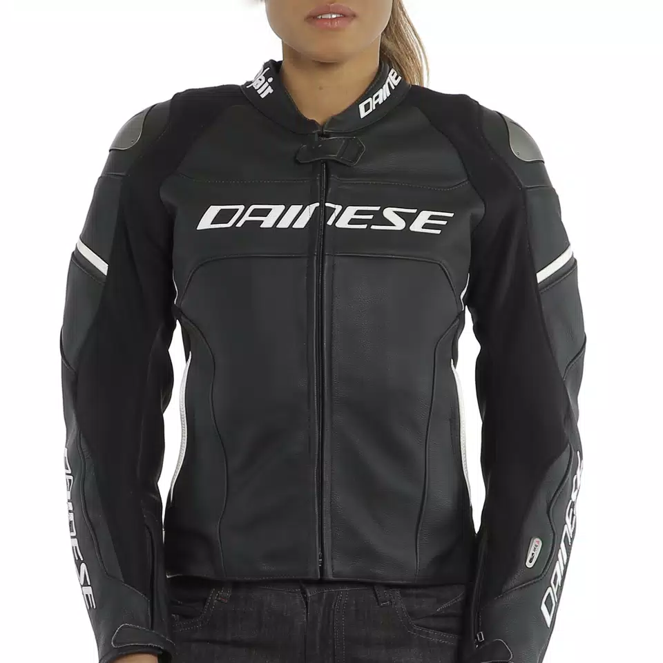 RACING 3 D-AIR LADY LEATHER JACKET - BLACK-MATT/BLACK-MATT/PEARL-WHITE - 14