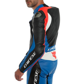 ASSEN 2 1 PC. PERF. LEATHER SUIT BLACK/LIGHT-BLUE/FLUO-RED- One Piece Suits