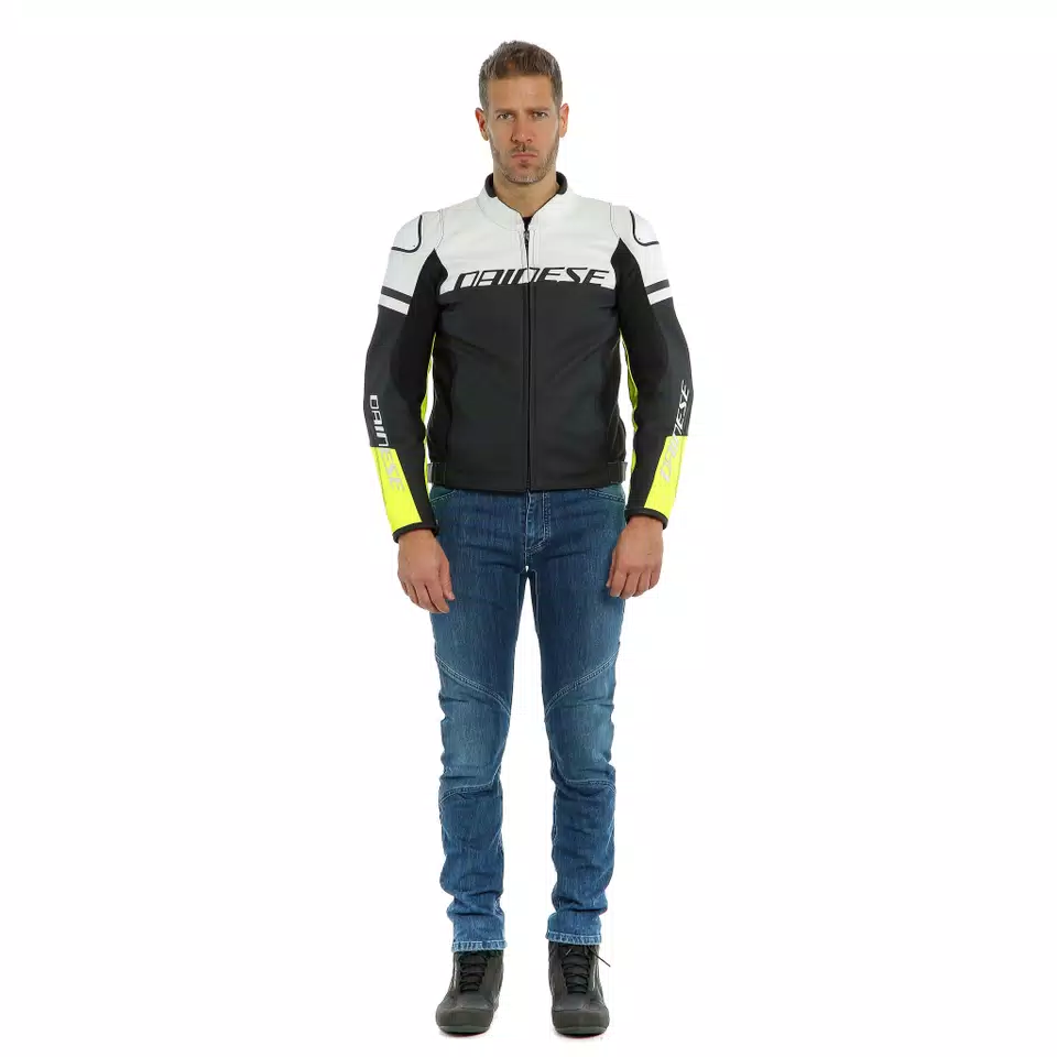 AGILE LEATHER JACKET - BLACK-MATT/WHITE/FLUO-YELLOW - 2