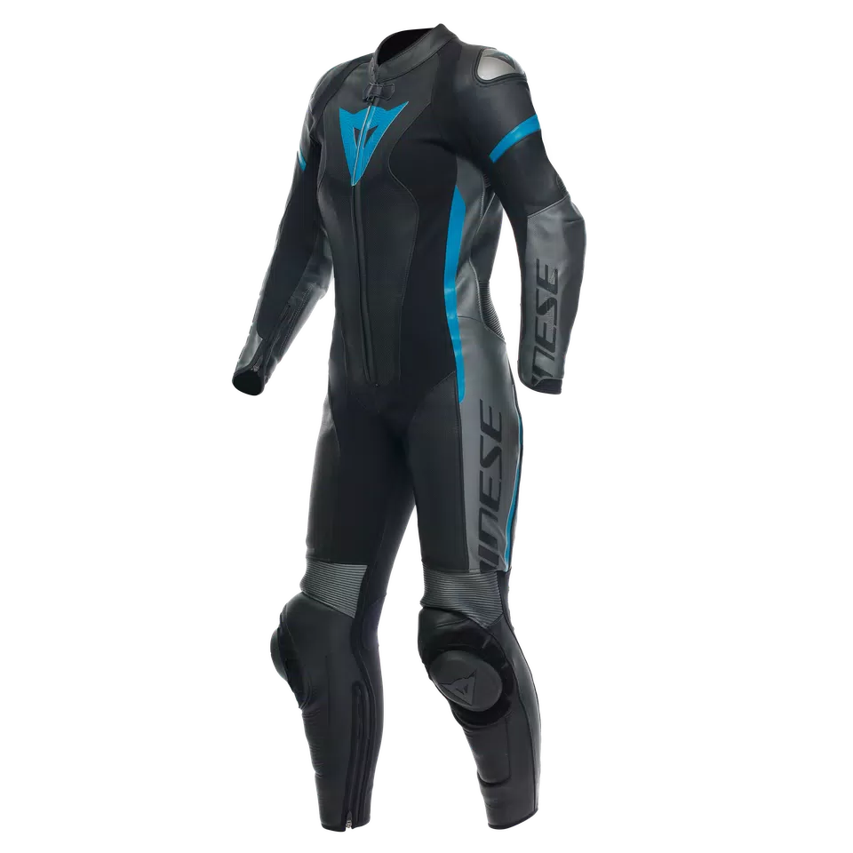 GROBNIK - DAMES MOTORPAK VAN PERFOREERD LEER IN 1 STUK - BLACK/ANTHRACITE/TEAL - 1