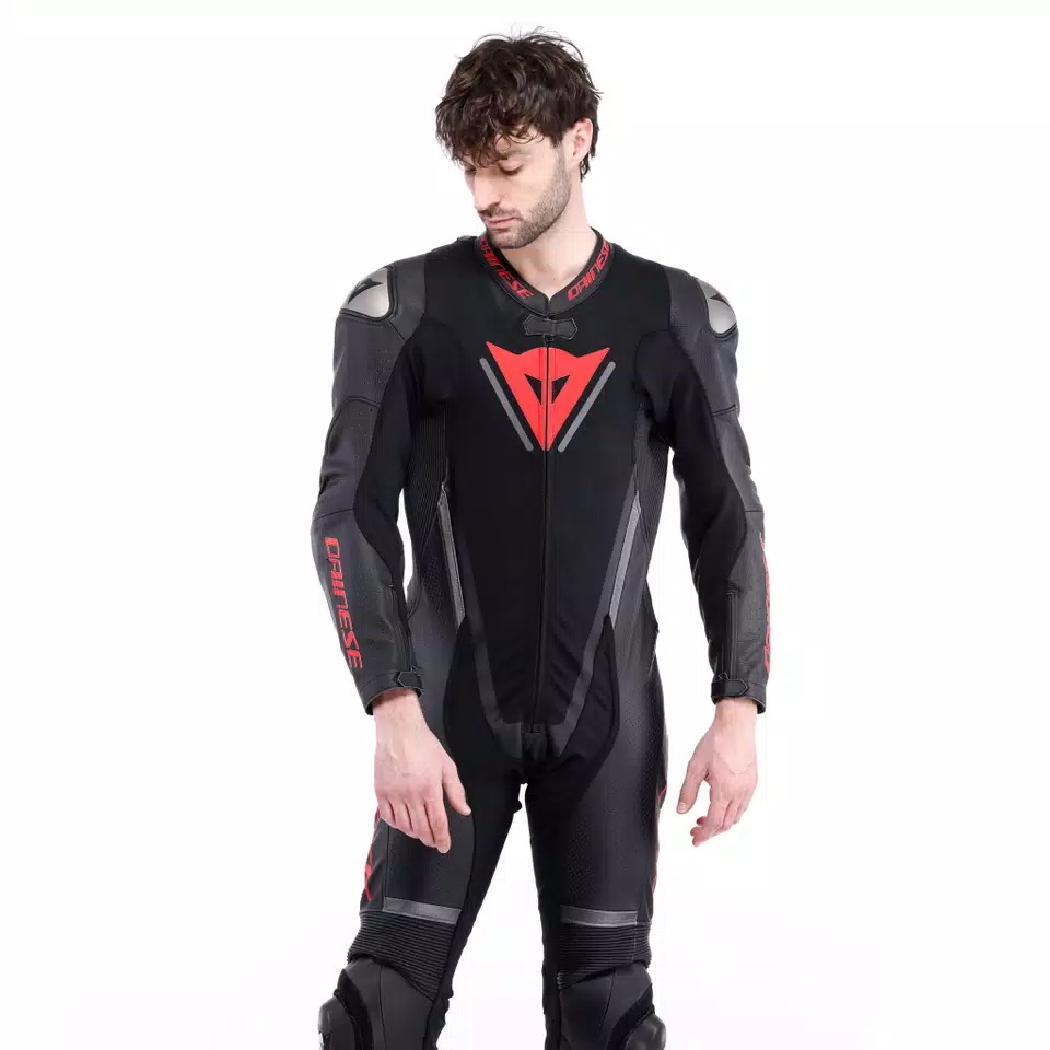 DEMON SPRINT - MONO DE MOTO DE UNA PIEZA EN PIEL PERFORADA HOMBRE - BLACK/BLACK/RED-LAVA - 3