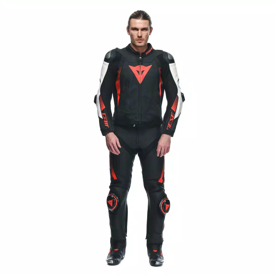 SUPER SPEED - MEN LEATHER MOTORCYCLE PANTS - BLACK/WHITE/RED-FLUO - 3