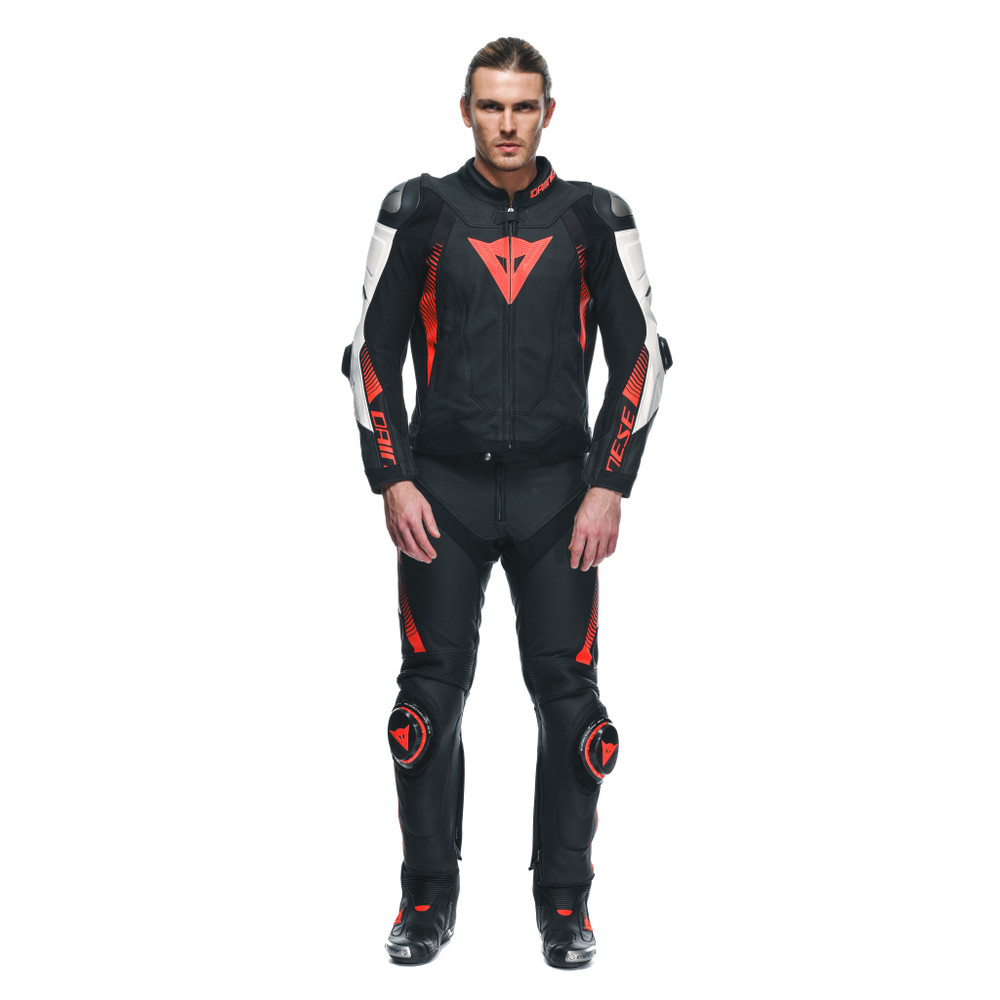 super-speed-men-leather-motorcycle-pants-black-white-red-fluo image number 2