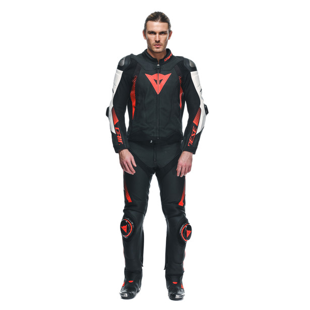 super-speed-pantaloni-moto-in-pelle-perforata-uomo-black-white-red-fluo image number 2
