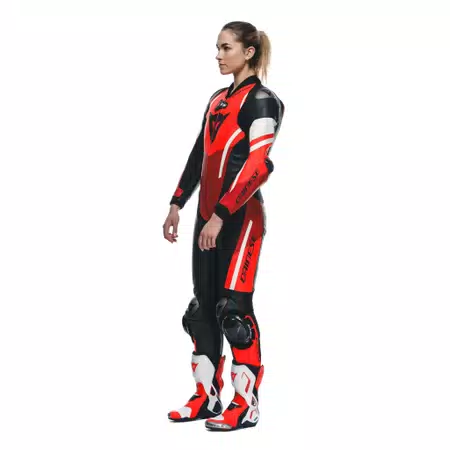 MISANO 3 D-AIR® - WOMEN'S 1-PIECE MOTORCYCLE PERFORATED LEATHER SUIT WITH AIRBAG - BLACK/RED/FLUO-RED - 4