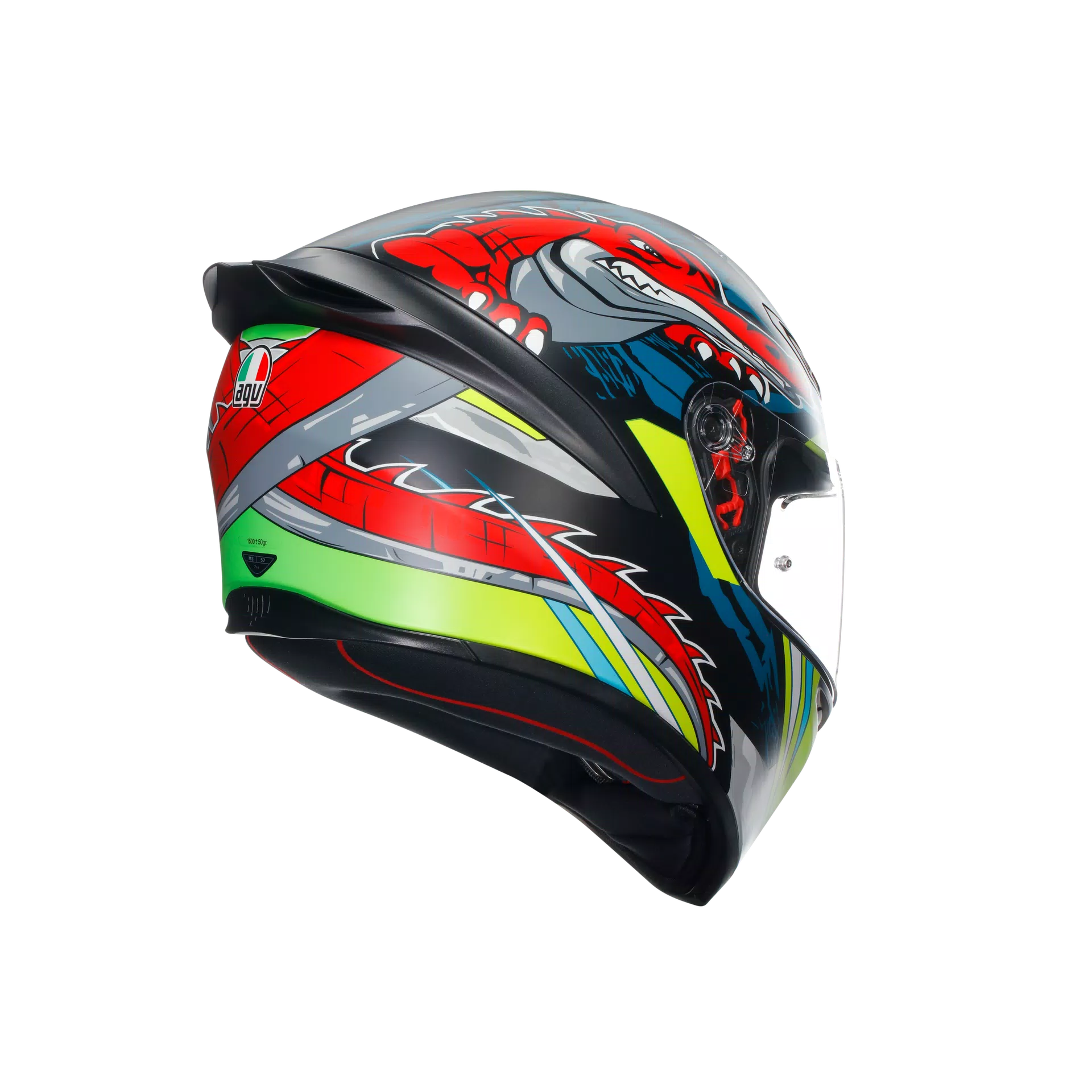 K1 S DUNDEE MATT LIME/RED - MOTORBIKE FULL FACE HELMET E2206