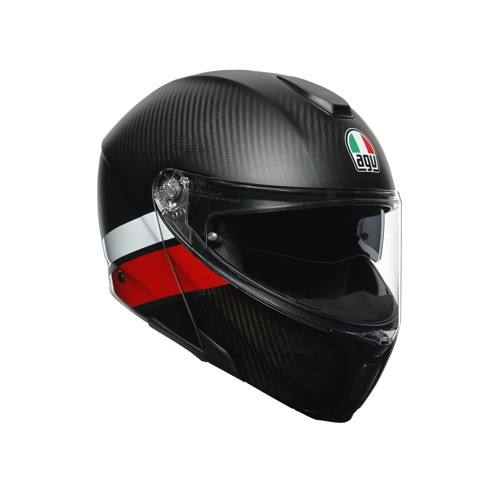 sportmodular-layer-carbon-red-white-casco-moto-modulare-e2205 image number 0